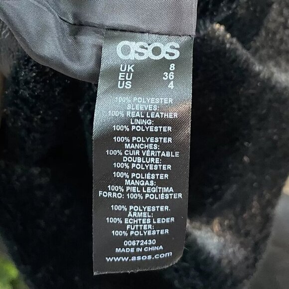 ASOS Genuine Leather Faux Fur Cocktail Dress Metallic Bronze Black Size US 4 - Picture 6 of 7